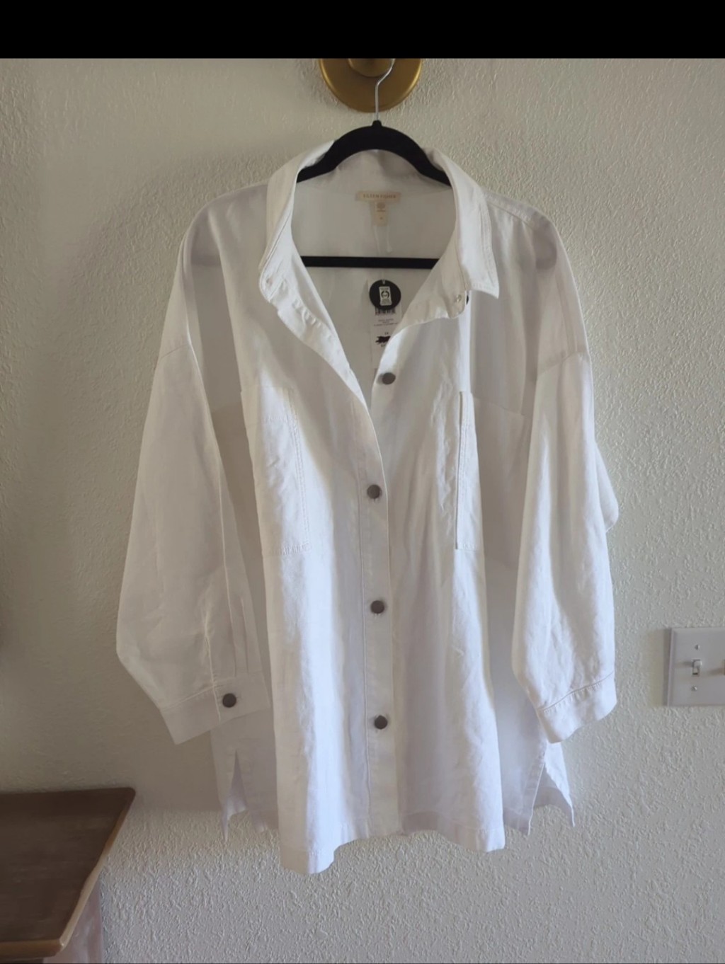 Eileen Fisher White Organic Cotton/Hemp Stretch Lightweight Collar Jacket 2x